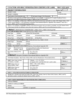 U-Factor and SHGC Fenestration Certificate Label
