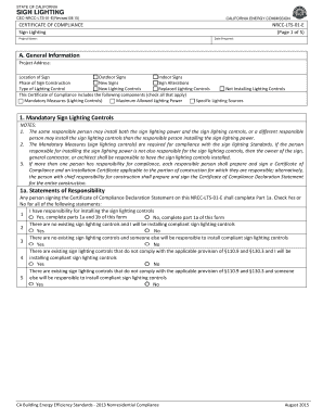 California Sign Lighting Certificate of Compliance