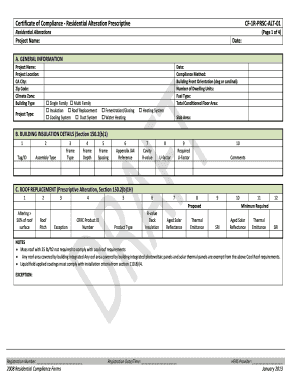Certificate of Compliance - Residential Alteration Prescriptive