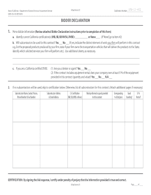 California Bidder Declaration Form