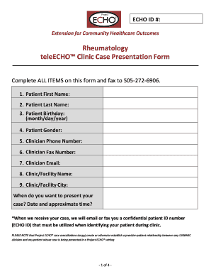 Rheumatology TeleECHO Clinic Case Presentation Form