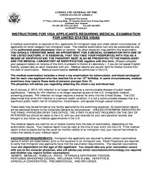 US Immigrant Visa Medical Examination Form