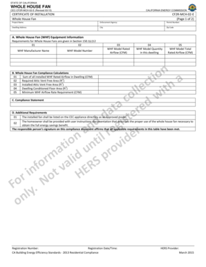 California Whole House Fan Certificate of Installation