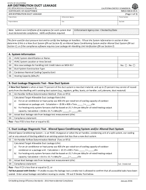 California Air Distribution Duct Leakage Certificate