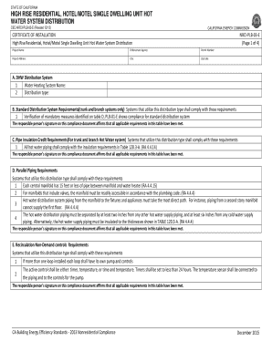 California High Rise Residential Hotel Motel Hot Water System Certificate