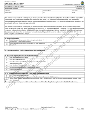 California Photovoltaic System Certificate of Installation