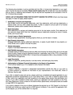 California Offer in Compromise Application Checklist