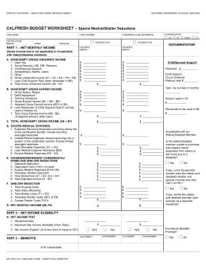 California CalFresh Budget Worksheet