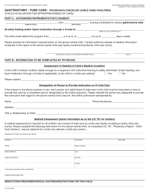 California G-Tube Care Physician's Checklist