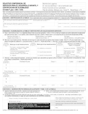 Solicitud confidencial de servicios para el desarrollo infantil y certificación de elegibilidad