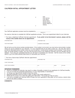 California CalFresh Initial Appointment Letter