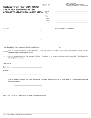 California CalFresh Benefits Restoration Request