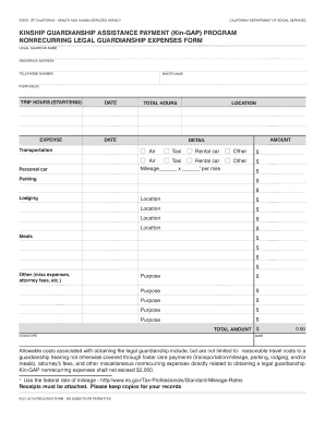 California Kin-GAP Legal Guardianship Expenses Form
