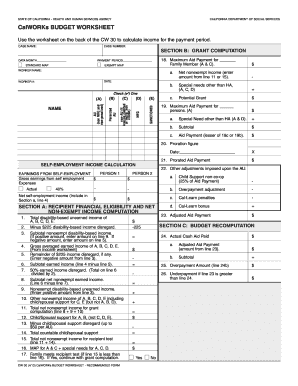 California CalWORKs Budget Worksheet