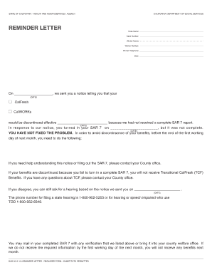 California SAR 7 Reminder Letter