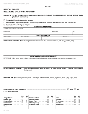 California Medical Report for Child Adoption