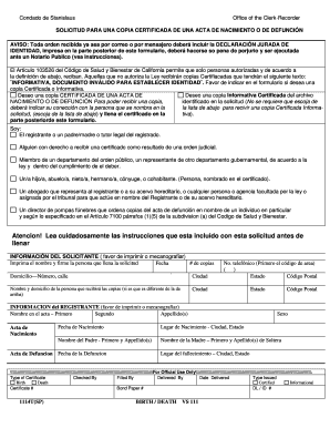 SOLICITUD PARA UNA COPIA CERTIFICADA DE UNA ACTA DE NACIMIENTO O DE DEFUNCIÓN