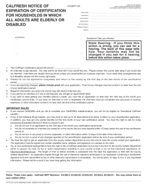 California CalFresh Certification Expiration Notice