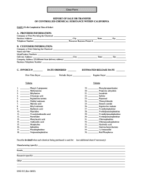 Sales and purchase agreement of goods sample - BNE 012 - Report of Sale or Transfer of Controlled Chemical ... - ag ca