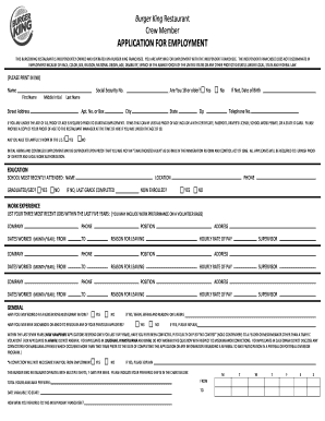 Burger King Crew Member Application Form