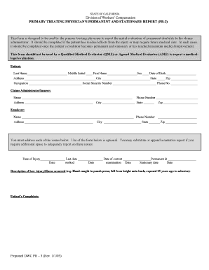 California Primary Treating Physician's Permanent and Stationary Report (PR-3)