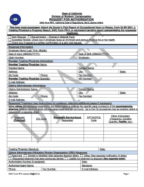 California Workers' Compensation Request for Authorization