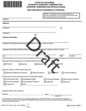 California Workers' Compensation Declaration of Readiness