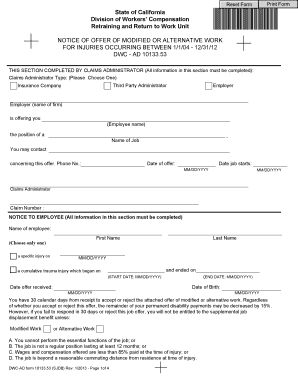 California Notice of Offer of Modified or Alternative Work