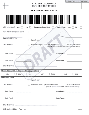 California Workers' Compensation Case Cover Sheet