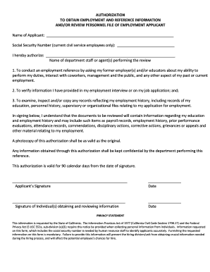 Authorization to Obtain Employment and Reference Information