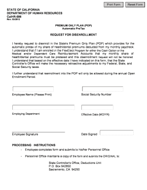 California Premium Only Plan Disenrollment Form