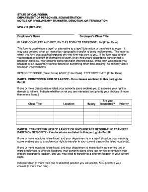 California Involuntary Transfer or Termination Notice