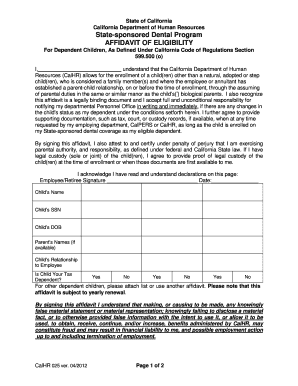 California Affidavit of Eligibility for Dependent Children