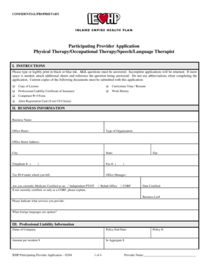 Participating Provider Application