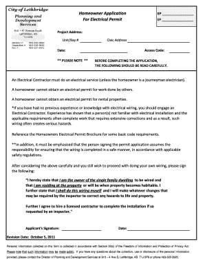 Homeowner Electrical Permit Application