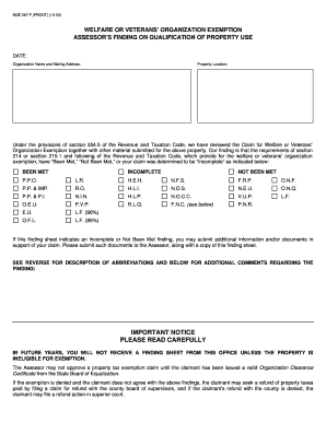 California Welfare or Veterans' Organization Exemption Form