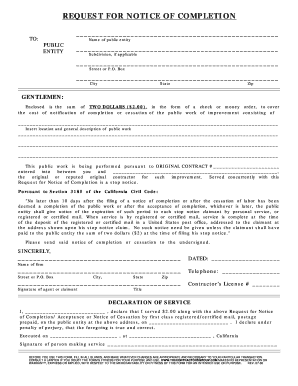 Request for Notice of Completion