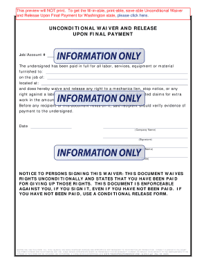 Unconditional Waiver and Release Form