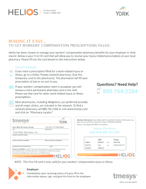 Workers' Compensation First Fill Prescription Card