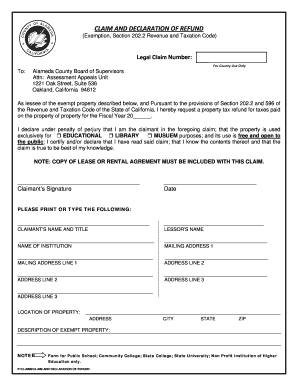 Claim and Declaration of Refund for Property Tax