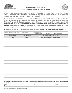 Formulario de Datos de Renta/Arriendo de Colorado