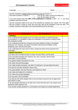 A2 Waystage Self-Assessment Checklist