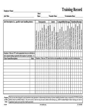 Hazardous Waste Training Record Form