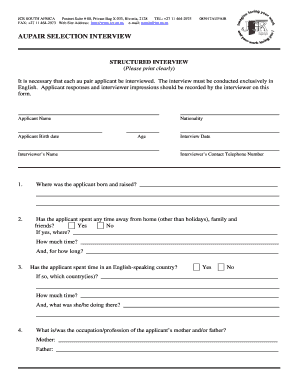Au Pair Selection Interview Form