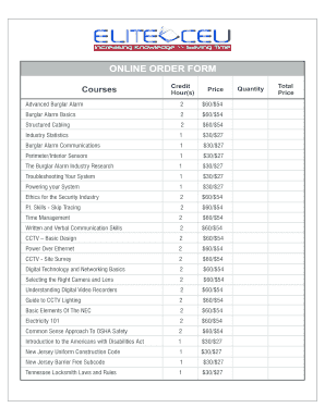 Online Order Form for Credit Courses