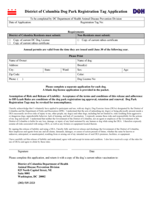 DC Dog Park Registration Tag Application