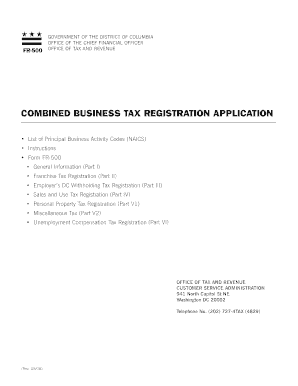 DC Combined Business Tax Registration Application