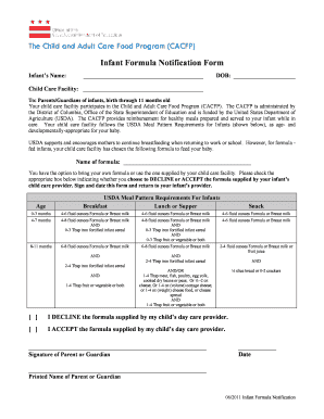 Infant Formula Notification Form