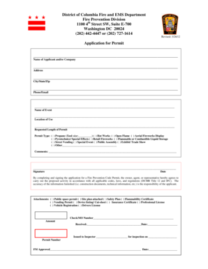 DC Fire Prevention Code Permit Application