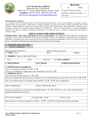 City of Miami Gardens Application for Employment